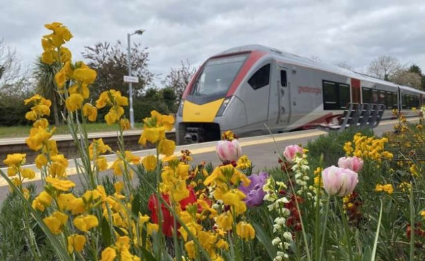 Greater Anglia train with flowers