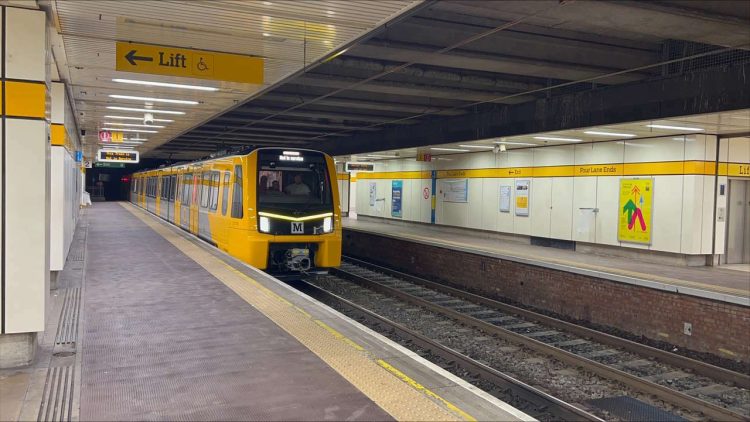 The test train at Four Lane Ends station.
