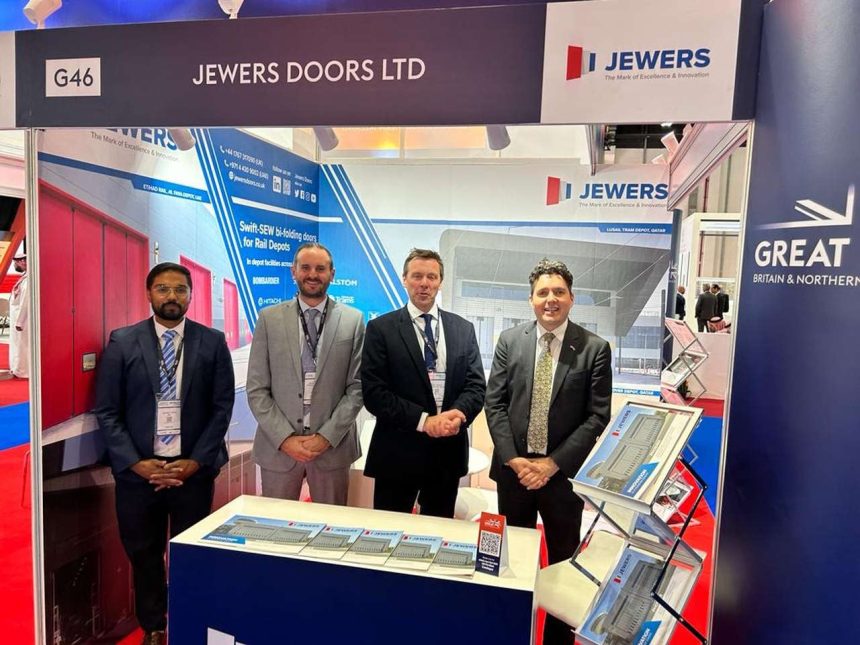 Rail Minister Huw Merriman MP visits RIA Member Jewers Doors Ltd, led by Mark Jewers, Director with Ben Pritchard, Middle East Regional Sales Manager and colleague.