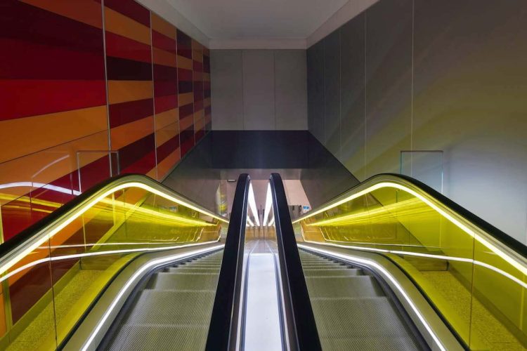 Canary Wharf's Colourful Escalators // Credit: TfL