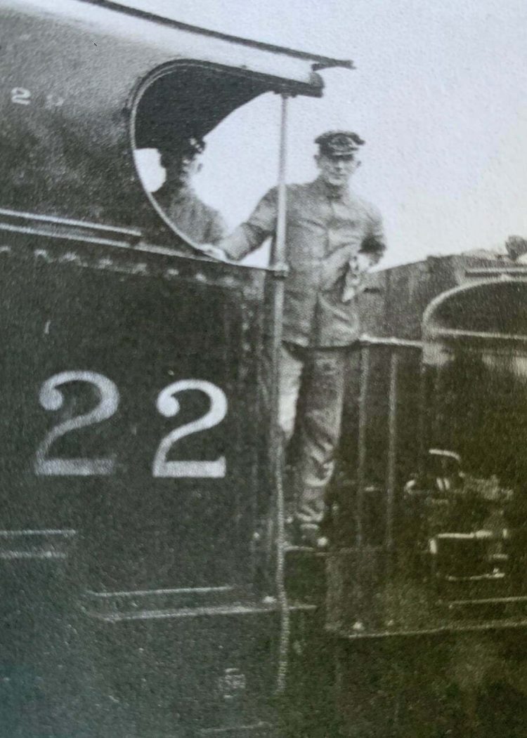 Alfie's great grandfather, Gilbert Hewish, on the footplate in the 1940s