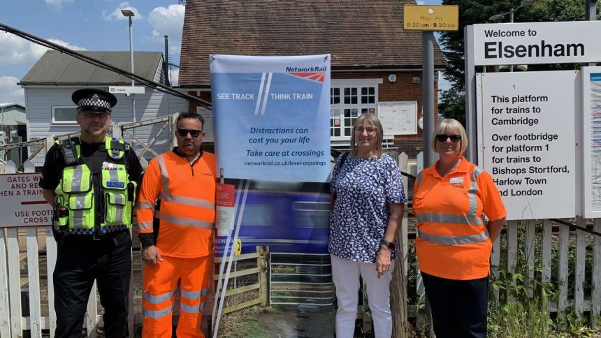 Left to right - Julian Gardiner, BTP officer; Andrew Waling, level crossing manager; Tina Hughes, Olivia's mother; Suzanne Renton, head of safety