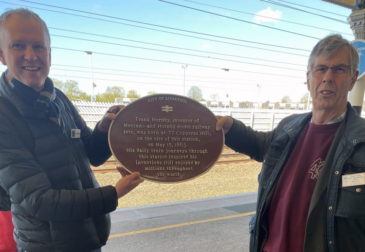 Frank Hornby plaque being handed over to the Railway Heritage Trust after being found