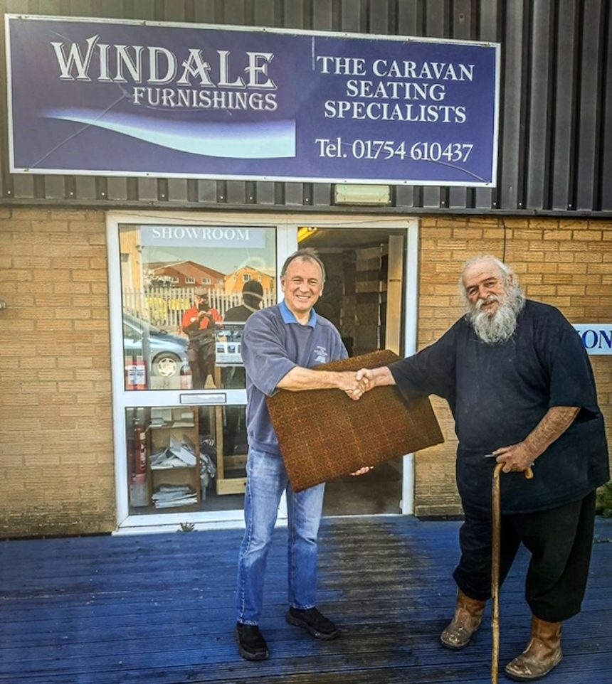 Chairman of the LCLR’s Historic Vehicles Trust, Richard Shepherd (right) is presented with the first of the reupholstered seat bases for the old Ashover carriage, by Russ Froggatt, Managing Director of Windale Furnishings Ltd