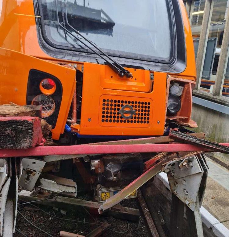 Damaged London Overground train