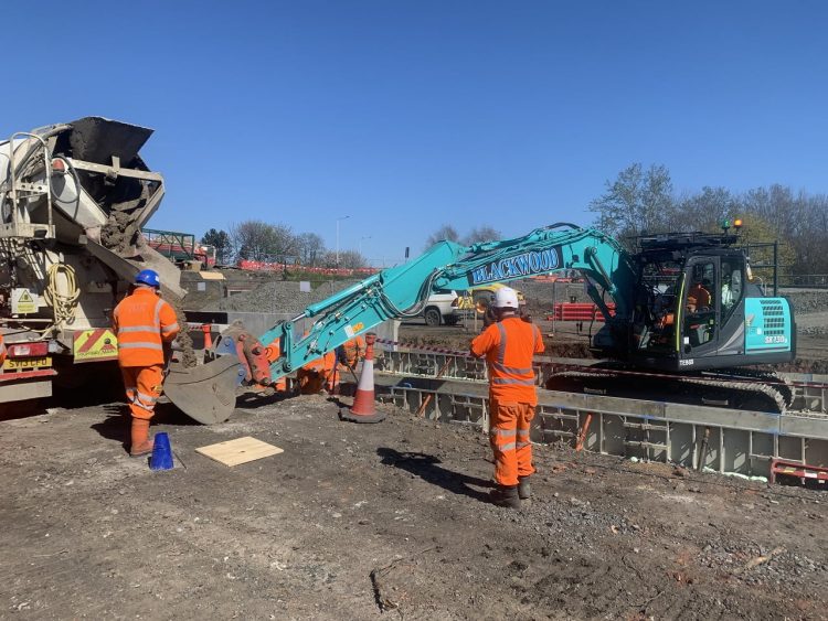 Work taking place at Levenmouth Station, picture shows engineers and equipment.