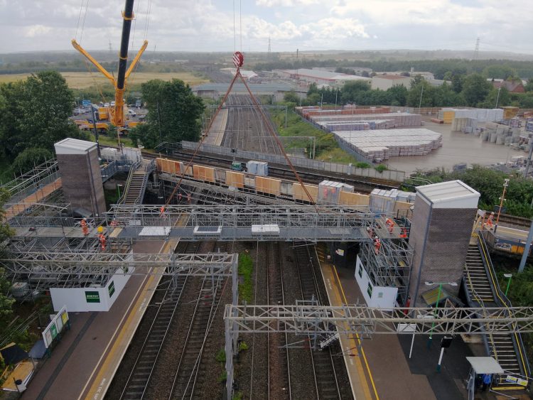 Footbridge being lifted into place at Lichfield Trent Valley station