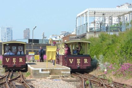 Volunteers at UK Power Networks pulled weeds at Volk’s Electric Railway in Brighton to keep heritage train trips on track this summer.