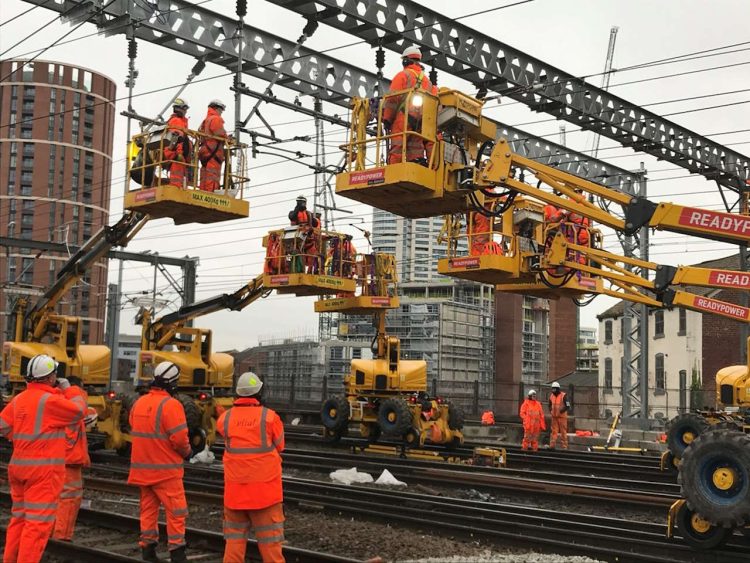 Overhead line work at Leeds station
