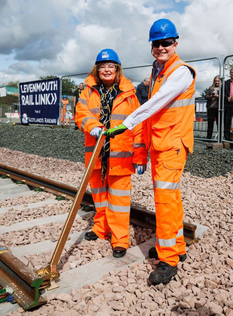 Fiona Hyslop and Alex Hynes at Levenmouth track completion