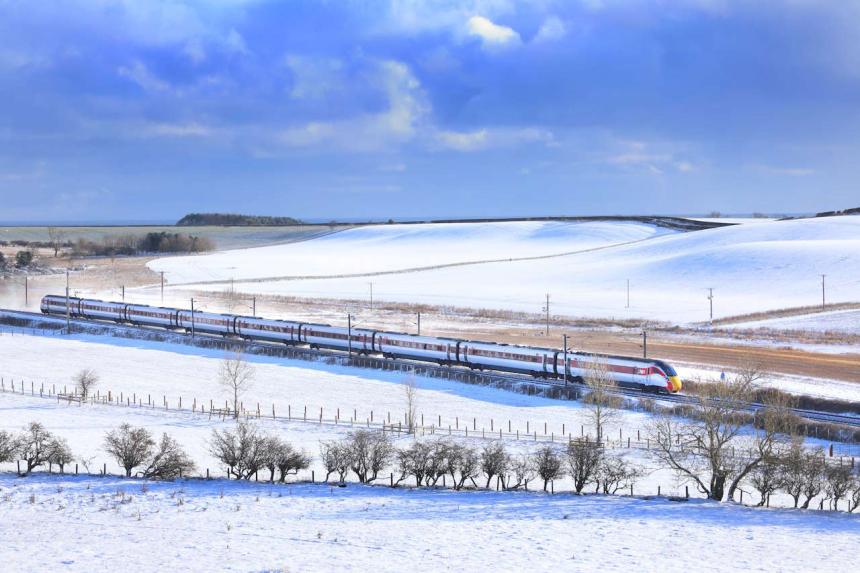 LNER Azuma train in snow