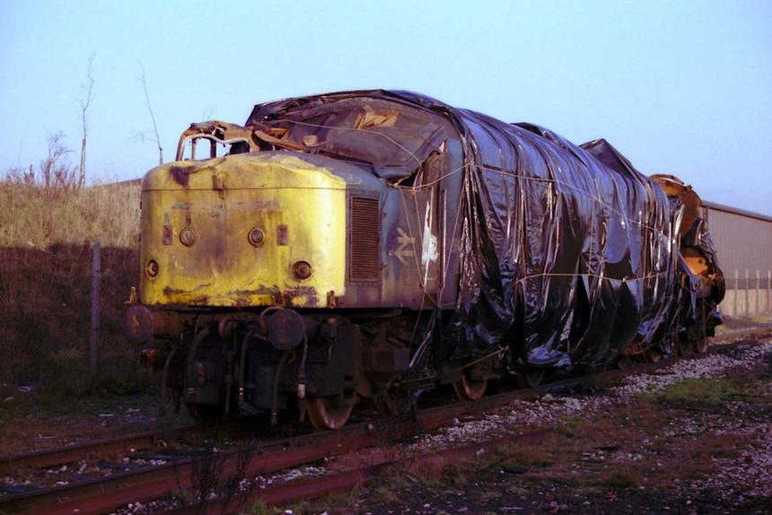 45147 at Patricroft after being involved in the Eccles rail crash in 1984
