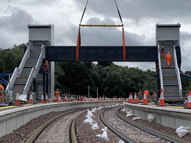 Cameron Bridge railway station footbridge deck installed