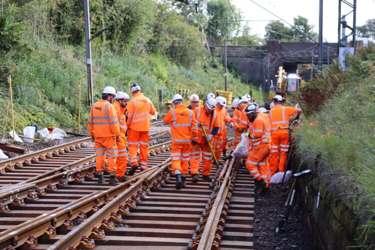 Network Rail staff working on track replacement close to Dalmuir