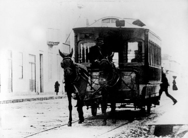 Porto mule tram at unknown location, possibly Matosinhos.