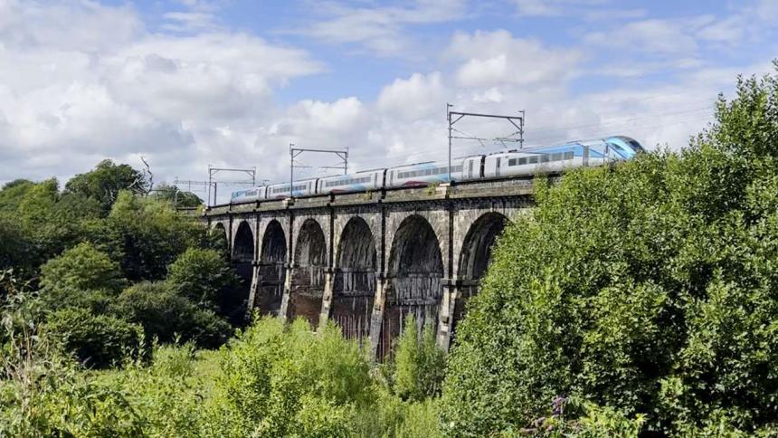 Sankey Viaduct with TPE train crossing over