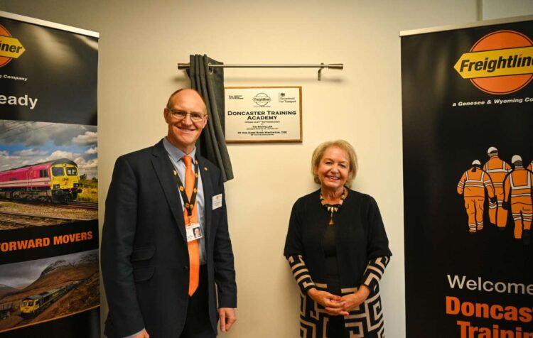 Tim Shoveller and Dame Rosie Winterton MP at opening of Freightliner Training Academy