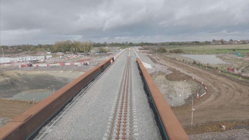 Aerial view of new Aylesbury railway structure