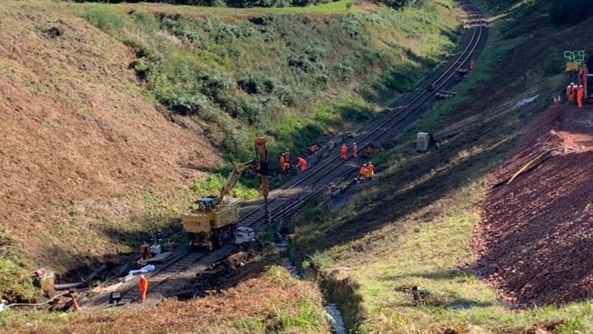 Engineers working by Honiton Tunnel