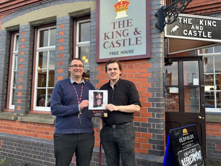 Paul Corner and assistant manager Louis Chance outside the King & Castle, Kidderminster