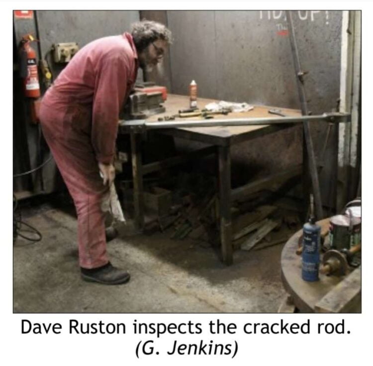 Dave Ruston inspects the cracked rod