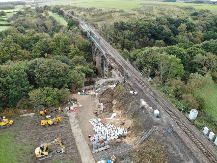 Work taking place at Plessey Viaduct // Credit: Network Rail