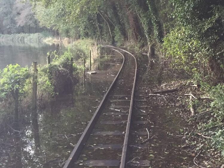 Flooding on the tracks at Bressingham Steam and Gardens