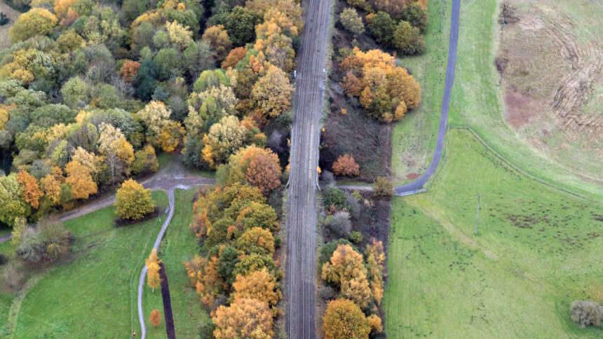 Aerial view of Warford Farm bridge