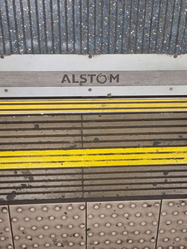 Alstom logo on tube train