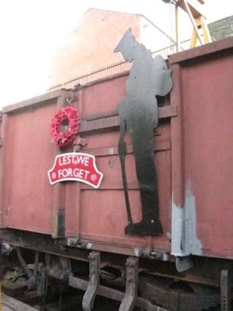 Remembrance commemoration on the 24-ton mineral wagon. // Credit: Bury Standard 4 Group 