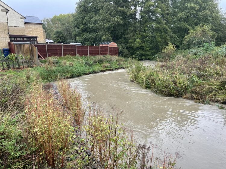 River Isbourne swelled by Storm Babet