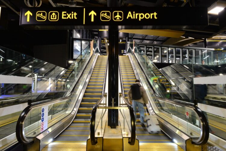 The upgraded Gatwick Airport station escalators // Credit: Network Rail