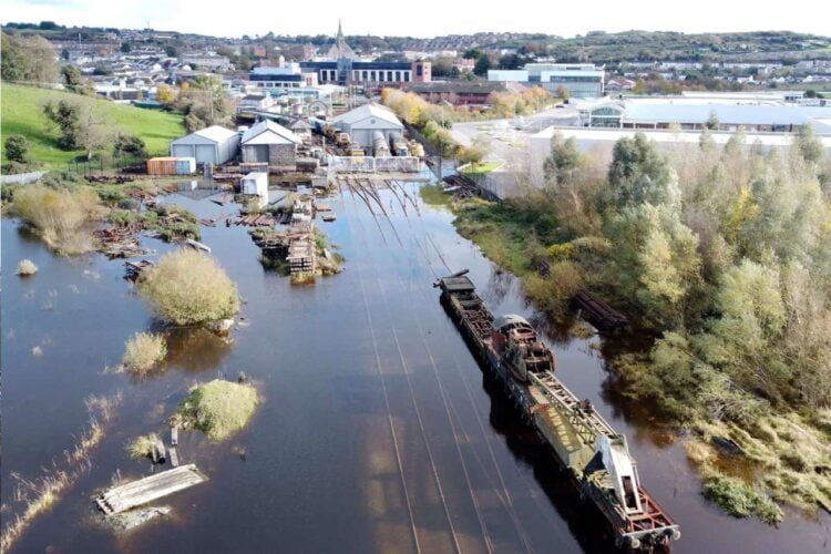 An aerial view of the flooding shortly after the water levels peaked.
