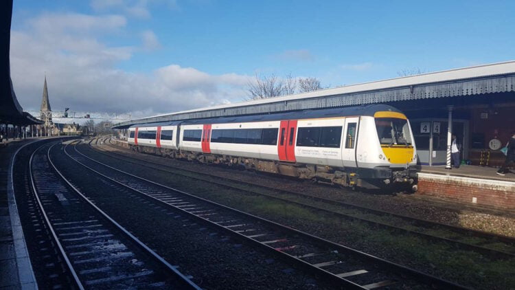 Transport for Wales Cheltenham to Maesteg train at Gloucester station. // Credit: Roger Smith