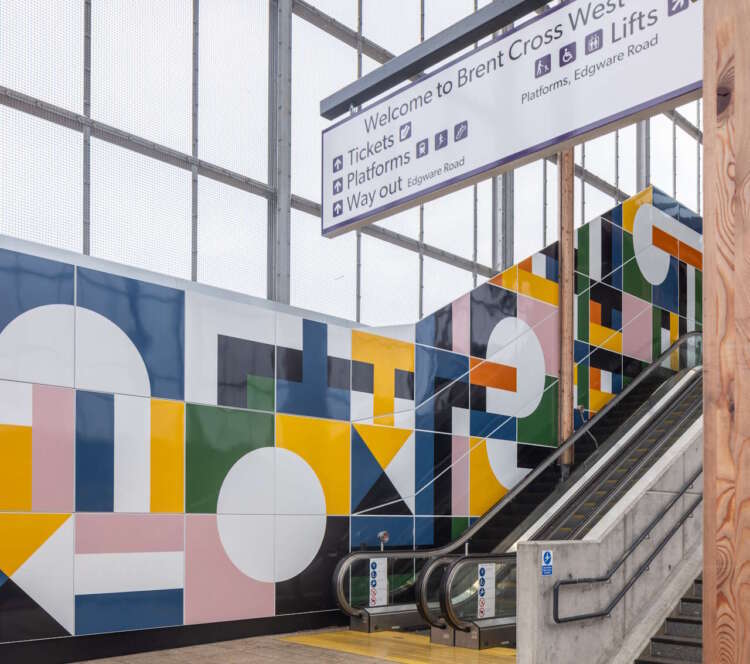 'Time passes & still I think of you' by artist Giles Round at the entrance to Brent Cross West Station
