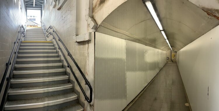 The subway under the tracks at Grays Station in Essex