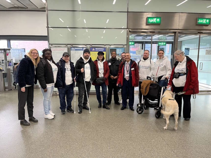Sight Loss Council members joined Govia Thameslink Railway Accessibility Manager Antony Merlyn to trial a train travel confidence scheme that will be rolled out to blind and partially sighted people