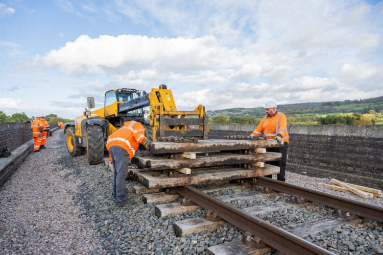 Lifting the track on day one of the line closure.