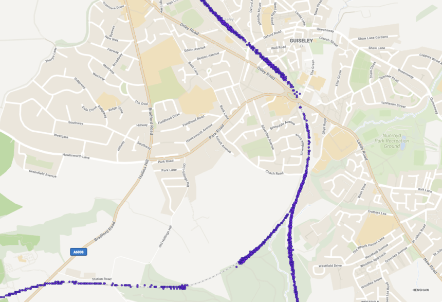 GPS tracking of a trains route through Guiseley