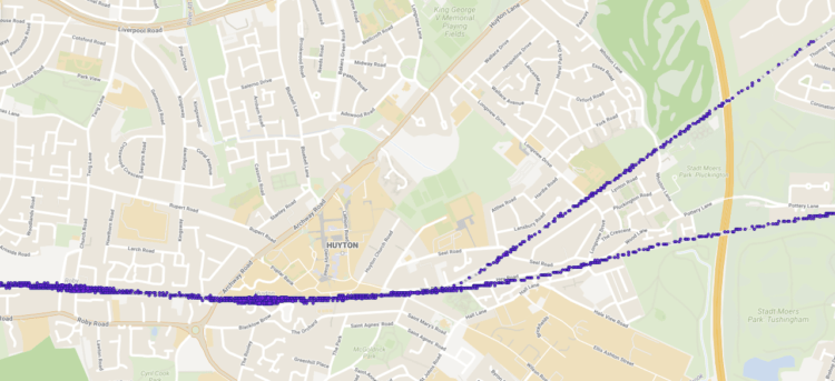 Example of GPS tracking through Huyton // Credit: Northern