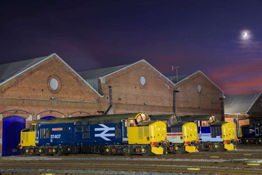 Three Class 37 locos lined up at Holgate Engineering Works