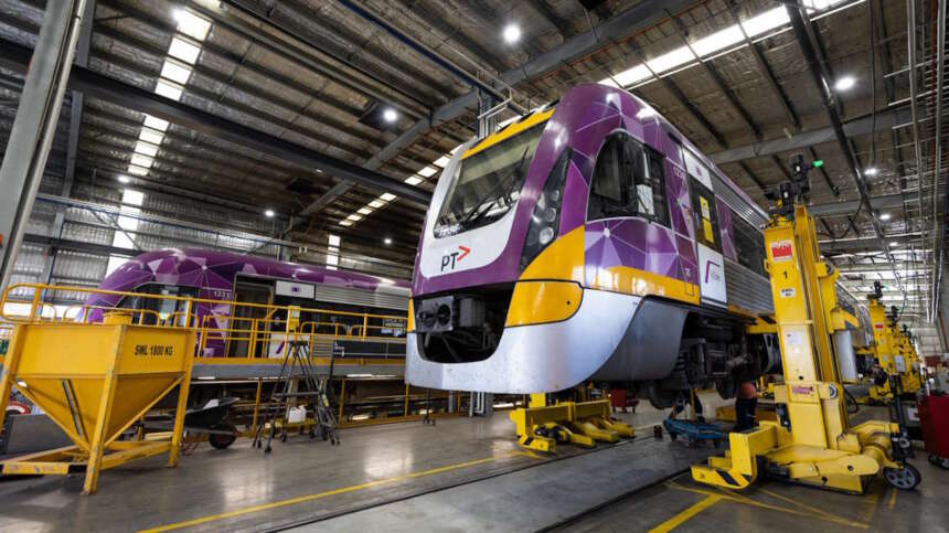 VLocity 160 diesel multiple unit (DMU)) for V/Line, the regional rail operator in the Australian state of Victoria; used on commuter and regional network. Alstom's East Ballarat service centre