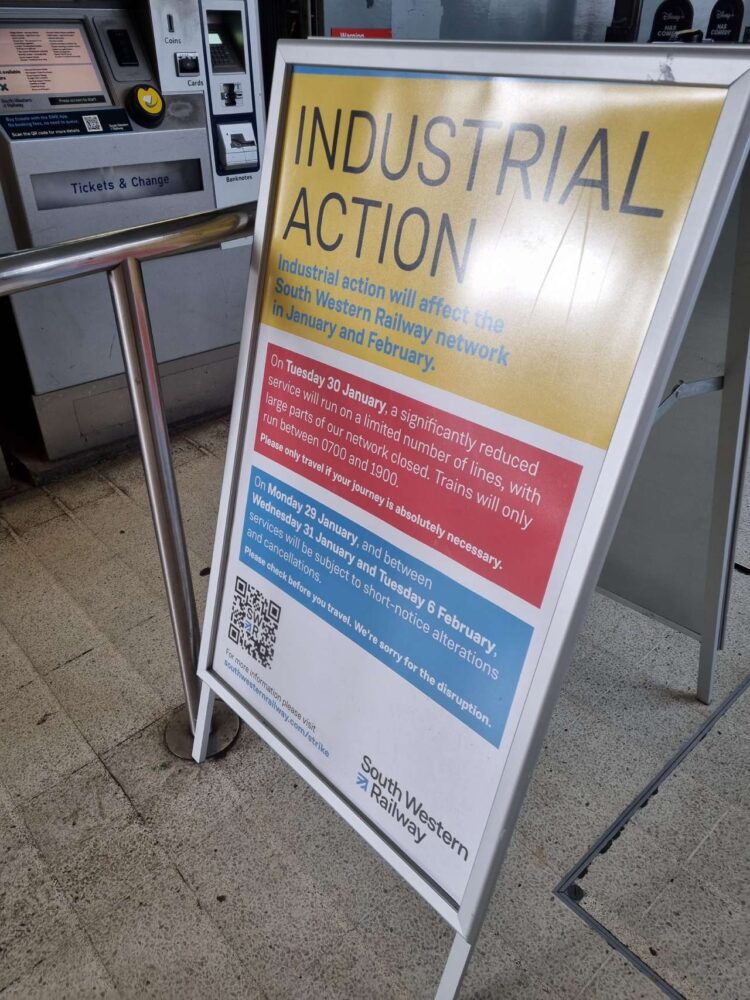 SWR Industrial action notice at Wimbledon station