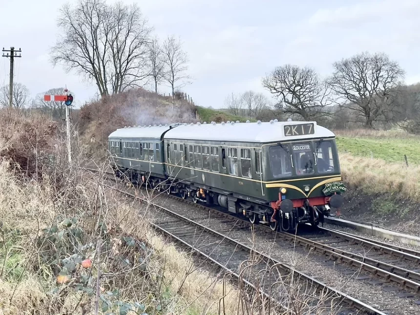 CLass 108 DMU in BR green livery with white whiskers see at the Severn Valley Railway's WinterDiesel Day.