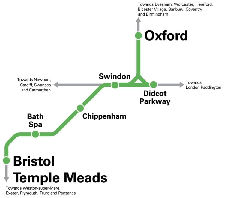 Bristol to Oxford route map. // Great Western Railway 
