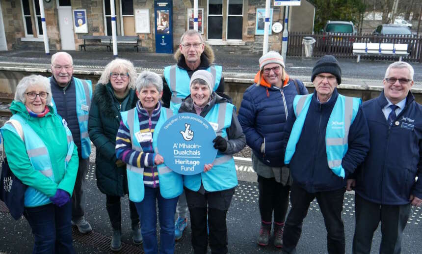 Friends of Blair Atholl Station with representatives of Scotrail and Highland Mainline Community Rail Partnership