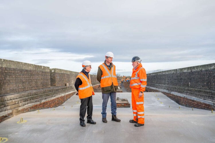 GWRT Chairman Philip Young and Dr Graham Plant viewing the new bridge deck. // Credit: Gloucestershire Warwickshire Railway Trust 