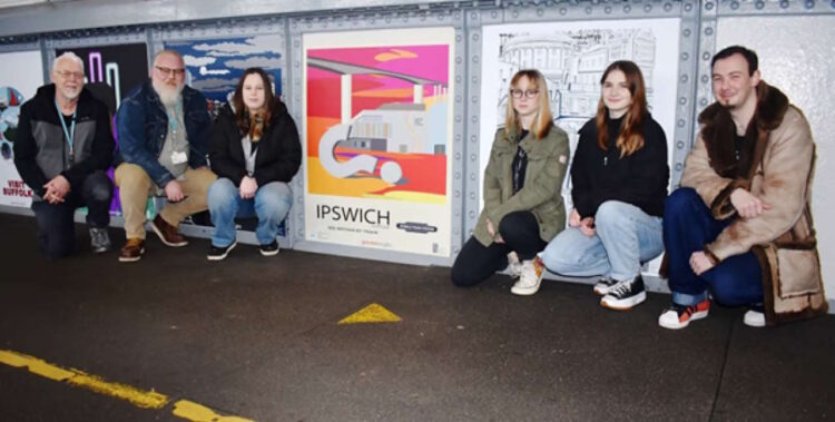 Suffolk New College students and staff with their art work at Ipswich station. Credit: Greater Anglia