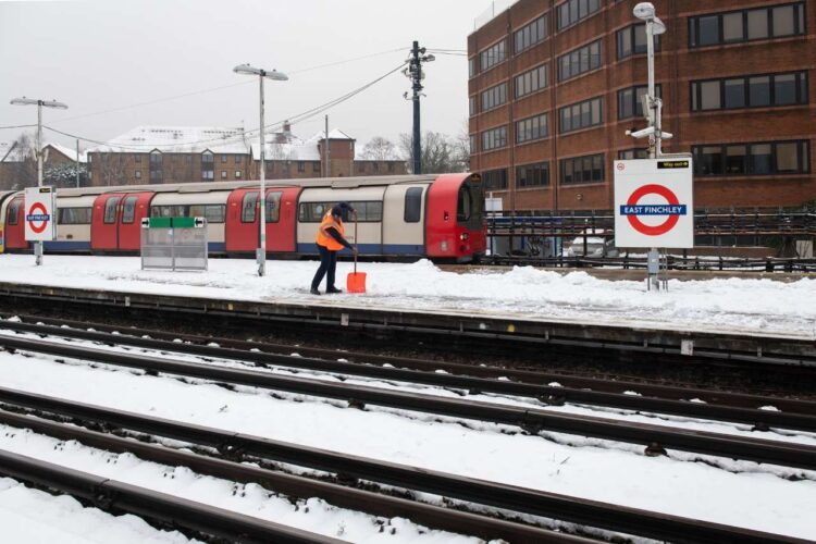 London snow. East Finchley station, Northern Line. January 24, 2021 // Credit: TfL