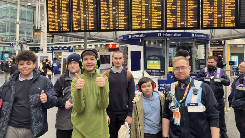The pupils on a tour of Manchester Piccadilly